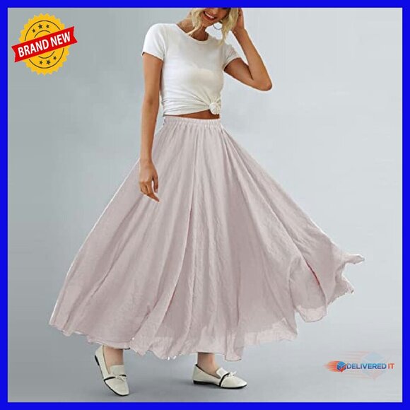 Cotton Linen Maxi Skirt Elastic Waist Bohemian Style Long Dress - Picture 5 of 7